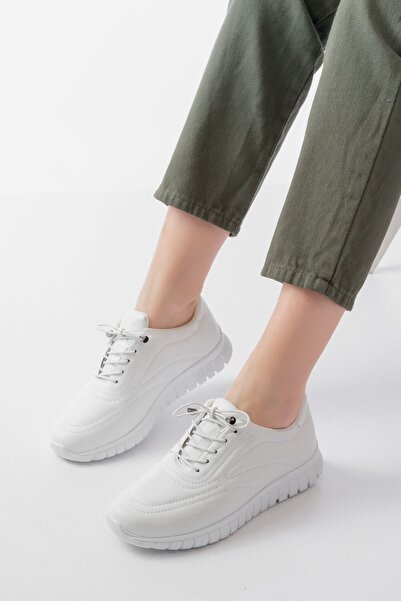 Zerenyus Zri̇n-504 White Lace-Up Orthopedic Daily Women's Sports Shoes