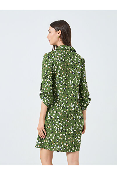 Take Two By Styli Khaki Graphic Print Knee-Length Shirt Dress