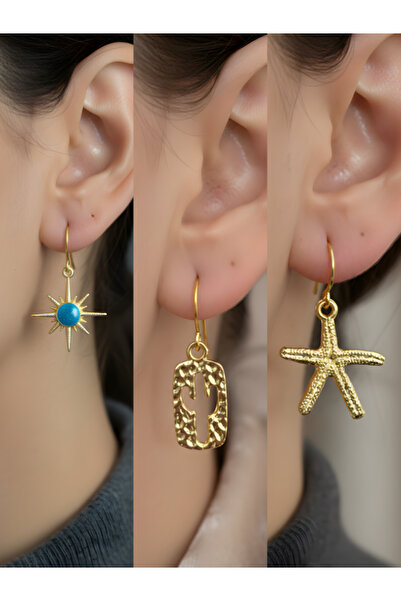 TURBİJ طقم أقراط نسائية مكون من 3 قطع مع رمزات عصرية