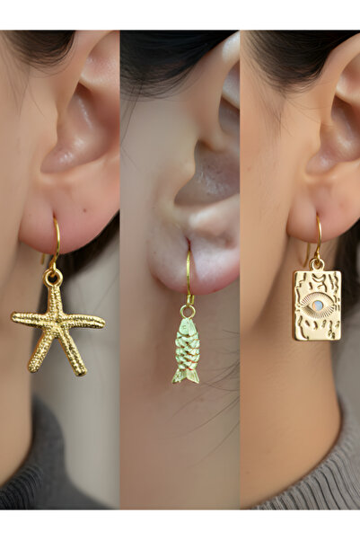 TURBİJ طقم أقراط نسائية مكون من 3 قطع مع رمزات عصرية