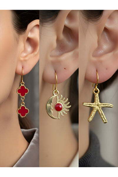 TURBİJ طقم أقراط نسائية مكون من 3 قطع مع رمزات عصرية