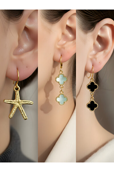 TURBİJ طقم أقراط نسائية مكون من 3 قطع مع رمزات عصرية