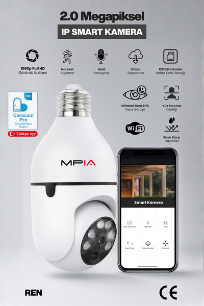 MPIA Wifi 360 Panoramik Ampul Kamera Gece Görüş Ses Akıllı Hareket Algılayıcı Güvenlik Kamerası