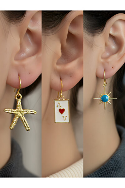 TURBİJ طقم أقراط نسائية مكون من 3 قطع مع رمزات عصرية