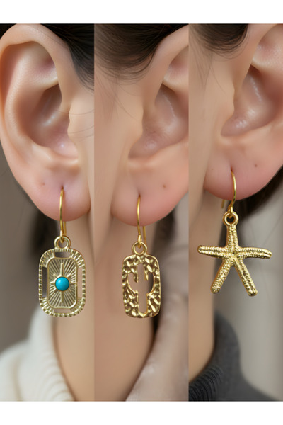 TURBİJ طقم أقراط نسائية مكون من 3 قطع مع رمزات عصرية