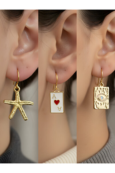 TURBİJ طقم أقراط نسائية مكون من 3 قطع مع رمزات عصرية