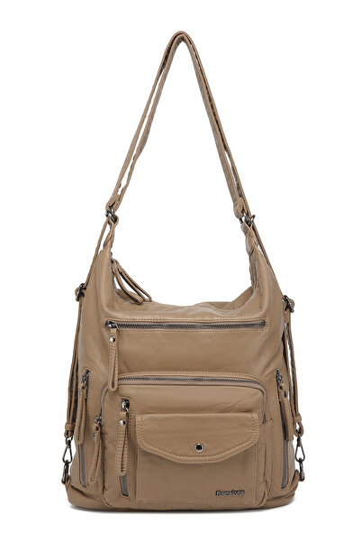 Hüvendo Barcelona Multi-Pocket Daily Adjustable Strap Large Size Women's Shoulder and Backpack Mink