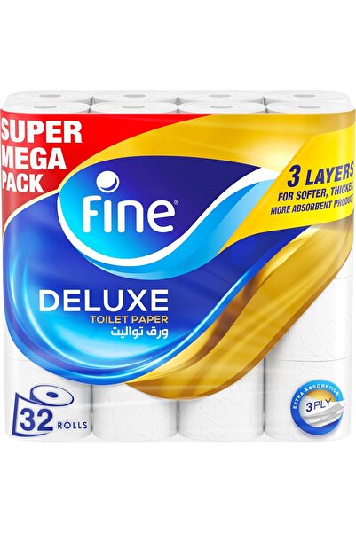FINE Deluxe Toilet Tissues Paper 32 Rolls, 140 sheets x 3 Ply
