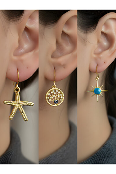 TURBİJ طقم أقراط نسائية مكون من 3 قطع مع رمزات عصرية