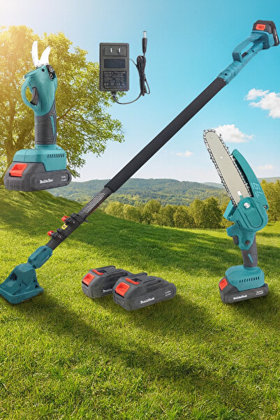 hoffmans Electric Scissors and Professional Mini Chainsaw Package – 2 Batteries 48V, 5Ah, 2.13m Rod, Premium