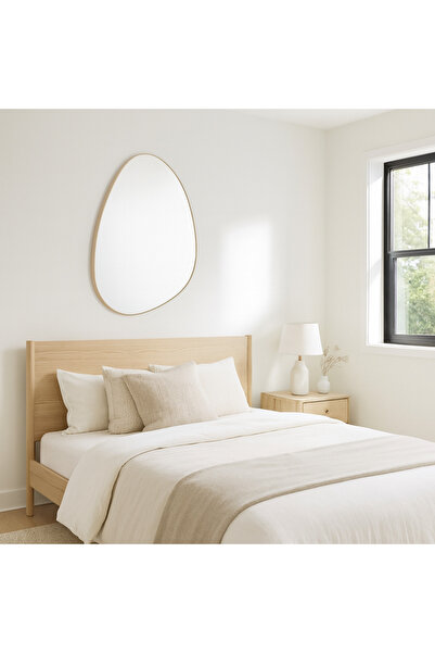 Ebticar Irregular Wooden Frame Wall Mirror – Natural Wood (60×80)