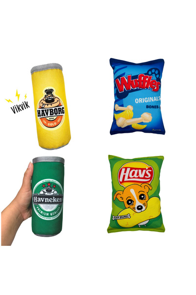 Havhav 4-Pack Abur Cubur Plush Dog Toy Set Havborg - Havneken - Wuffles and Havs Chips Packs