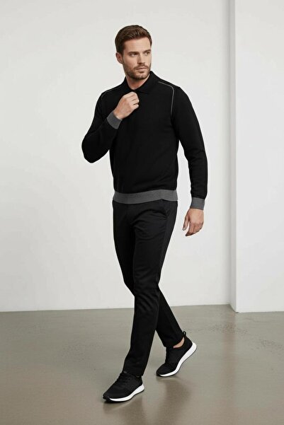 Sarar Πουλόβερ με φερμουάρ και γιακά πόλο, μαύρο πλεκτό πουλόβερ