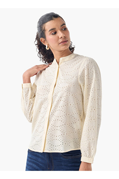 FAV بلوزة شيفلي القطنية المطرزة بأكمام طويلة