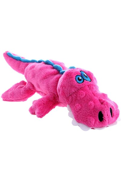 goDog Gators Plush Squeak Dog Toy with Chew Guard Technology - Pink, Size S