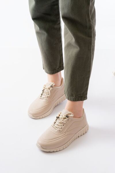 Zerenyus Zri̇n-504 Beige Lace-Up Orthopedic Daily Women's Sports Shoes