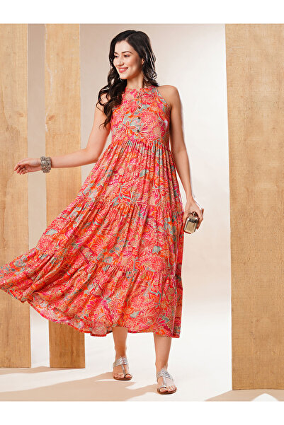 Globus By Styli Floral Print Tiered Fusion Maxi Dress