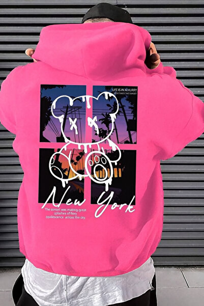 CLASSY.MODA Ανδρικό φούτερ oversized με κουκούλα – Πολύχρωμη σιλουέτα αρκούδα...