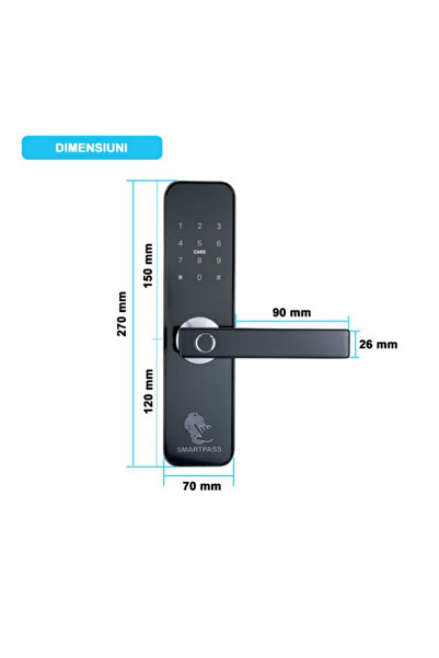 Smartpass ROMA SILVER Smart Lock – digitală, Bluetooth, WiFi, Cod PIN, Card RFID, Cheie