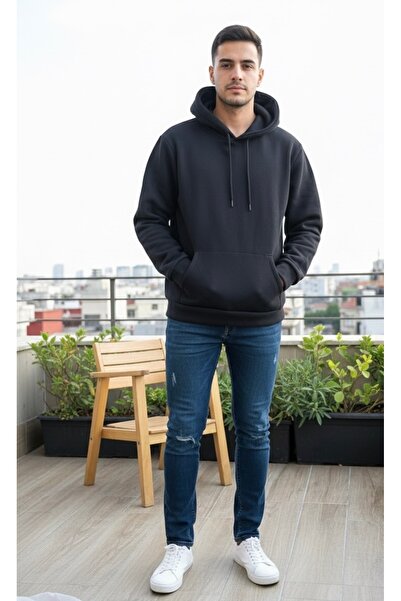 BİLGENS BUTİK Hooded Kangaroo Pocket Inside Fleece-Lined Unisex Sweatshirt