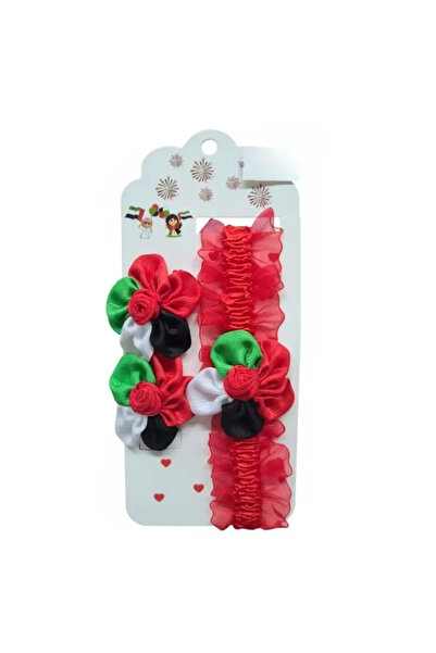Generic UAE National Day Themed Hair Rubber Band Set With Band and Two Clips In Flower Shape