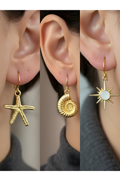 TURBİJ طقم أقراط نسائية مكون من 3 قطع مع رمزات عصرية