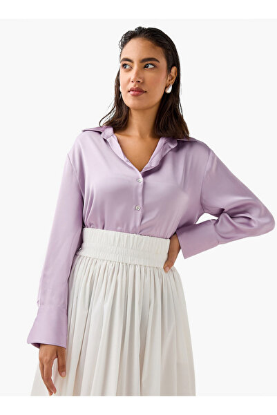 FAV Regular Fit Satin Shirt with Collar and Long Sleeves