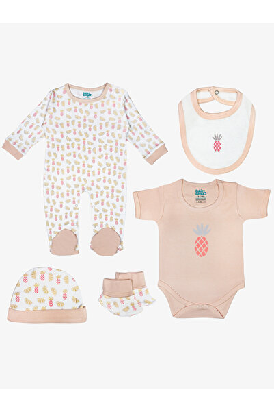 Babies Basic By Styli 5-Piece 100% Cotton Bib, Romper, Mittens, Cap and Sleepsuit Set