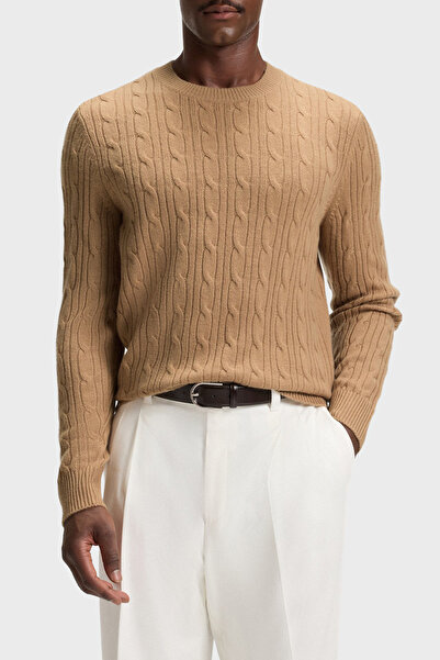 BOSS Örgülü Yün ve Kaşmir Karışımlı Regular Fit Bisiklet Yaka Kazak Erkek KAZ...