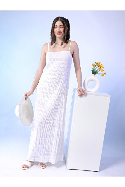 Freehand By Styli White Textured Strappy Maxi Dress