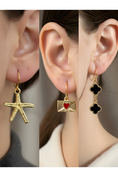 TURBİJ طقم أقراط نسائية مكون من 3 قطع مع رمزات عصرية