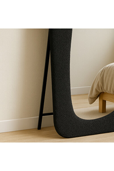 Ebticar Black Bouclé Mirror with Square Edges