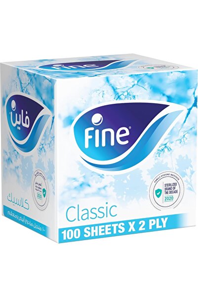 FINE مناديل وجه مكعبة، علبة واحدة تحتوي على 100 ورقة × طبقتين