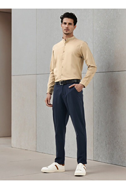 FAV Regular Fit Textured Mandarin Collar Shirt with Long Sleeves