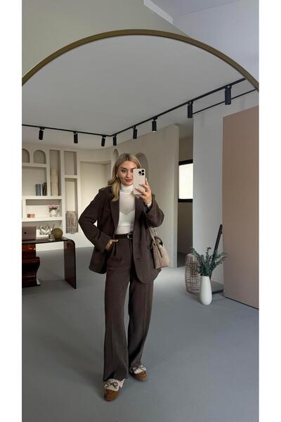 Sezgi Tekin Брюки з поясом, деталі з пілісе, кавовий колір, оксамит