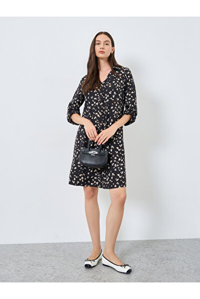 Take Two By Styli Black Graphic Print Knee-Length Shirt Dress