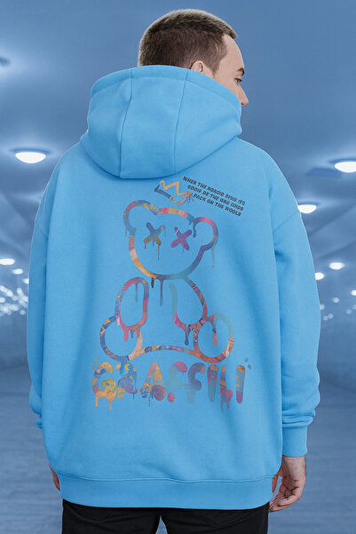 CLASSY.MODA Hanorac „Bărbați supradimensionat cu glugă Graffiti colorat Urs c...