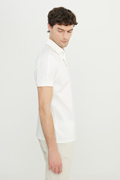 ALTINYILDIZ CLASSICS Ανδρικό λευκό 100% βαμβακερό μπλουζάκι με λεπτή εφαρμογή Polo λαιμόκοψη