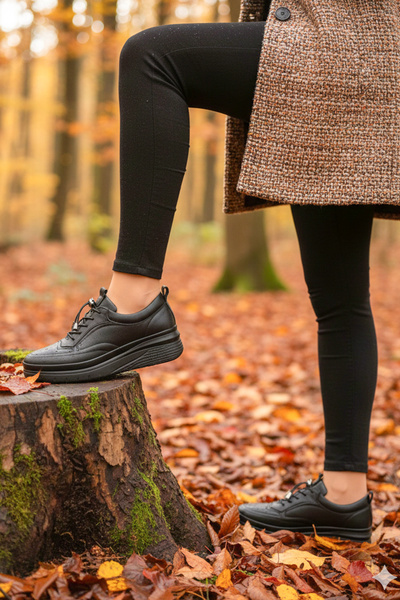 Ayakkabı Vakti حذاء نسائي يومي تشريحي بكعب منخفض من الجلد الطبيعي والجلد العضوي