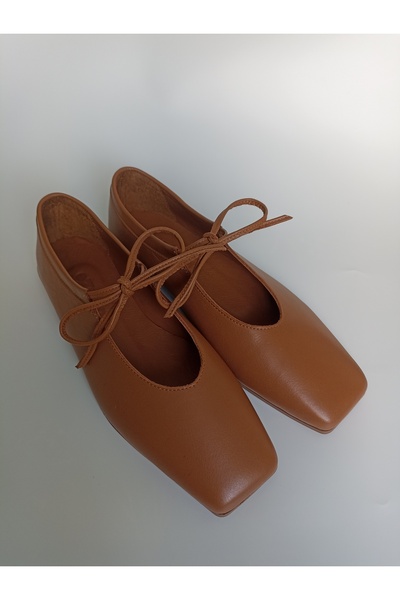 ezmoda Tan Genuine Leather Shoes Ballet Flats