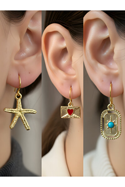 TURBİJ طقم أقراط نسائية مكون من 3 قطع مع رمزات عصرية