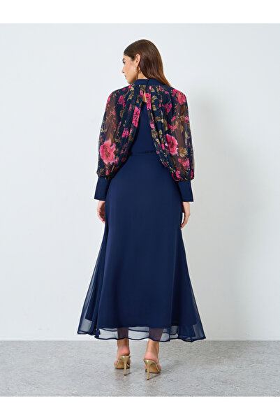 Maxim Creation By Styli Navy Blue Floral Printed Chiffon Maxi Dress