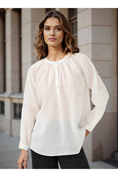 FAV Mandarin Collared Viscose Top with Long Sleeves