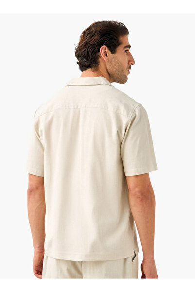 FAV Regular Fit Linen Blend Shirt with Short Sleeves