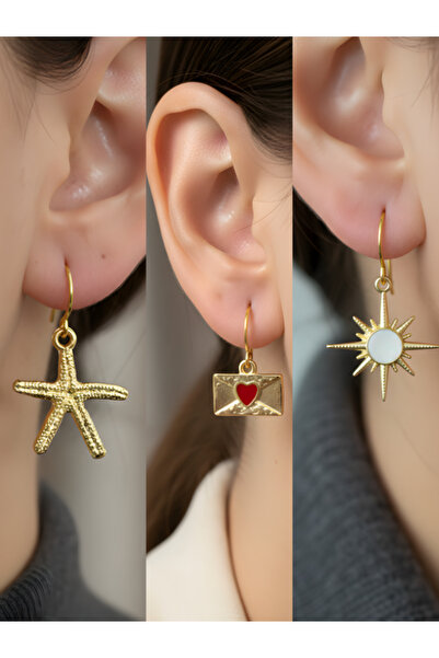 TURBİJ طقم أقراط نسائية مكون من 3 قطع مع رمزات عصرية