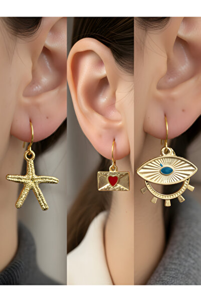 TURBİJ طقم أقراط نسائية مكون من 3 قطع مع رمزات عصرية