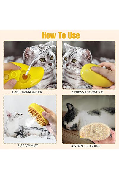 SICHER 3-in-1 Professional Steam Brush for Cats with Spray, Water Tank and Massage