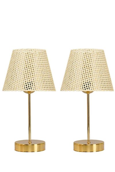 METEDEKOR Star Gold Ayaklı Abajur Rattan Hasır Başlık Yatak Odası Salon Masa ...