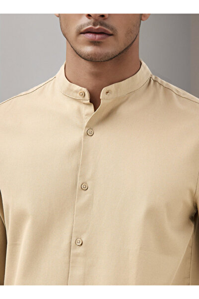 FAV Regular Fit Textured Mandarin Collar Shirt with Long Sleeves