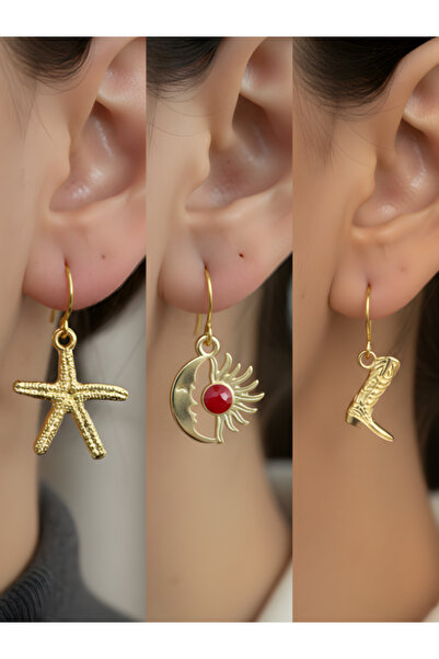 TURBİJ طقم أقراط نسائية مكون من 3 قطع مع رمزات عصرية